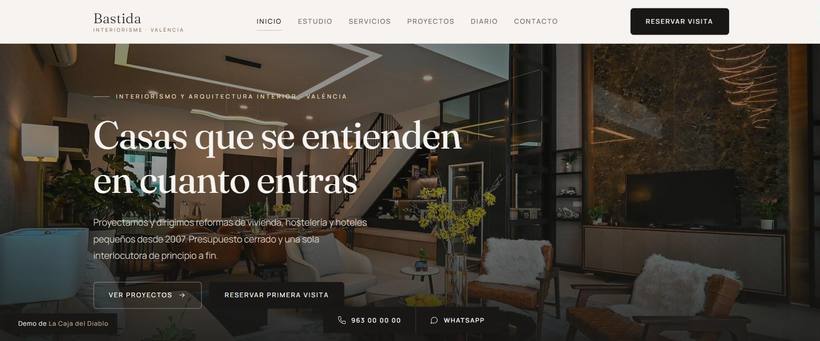 Portada de la web de ejemplo de Bastida, estudio de interiorismo