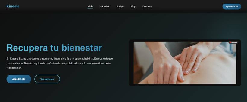 Portada de la web de ejemplo de Kinesis Rozas, clínica de fisioterapia
