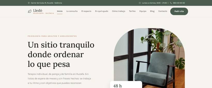 Portada de la web de ejemplo de Lledó, consulta de psicología