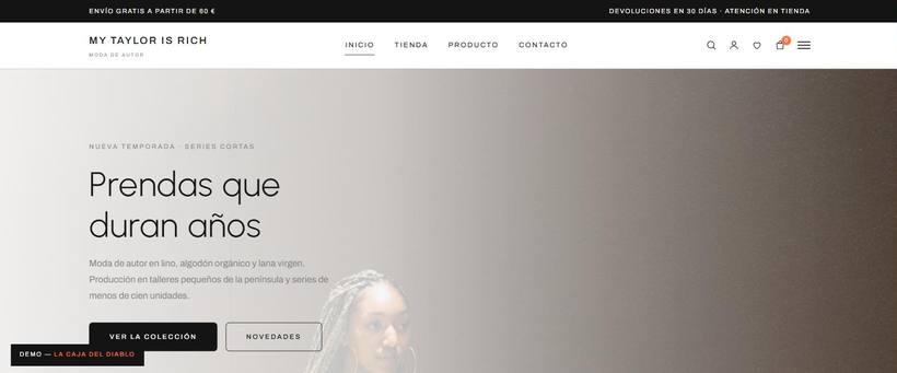 Portada de la web de ejemplo de My Taylor is Rich, tienda de moda