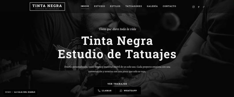 Portada de la web de ejemplo de Tinta Negra, estudio de tatuajes