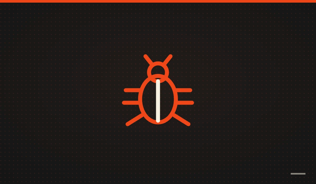 Insecto naranja con antenas y patas y un detalle crema sobre fondo oscuro con trama de puntos